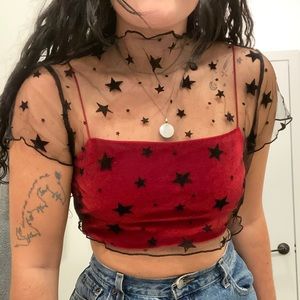 Mesh Starry Print Crop Top